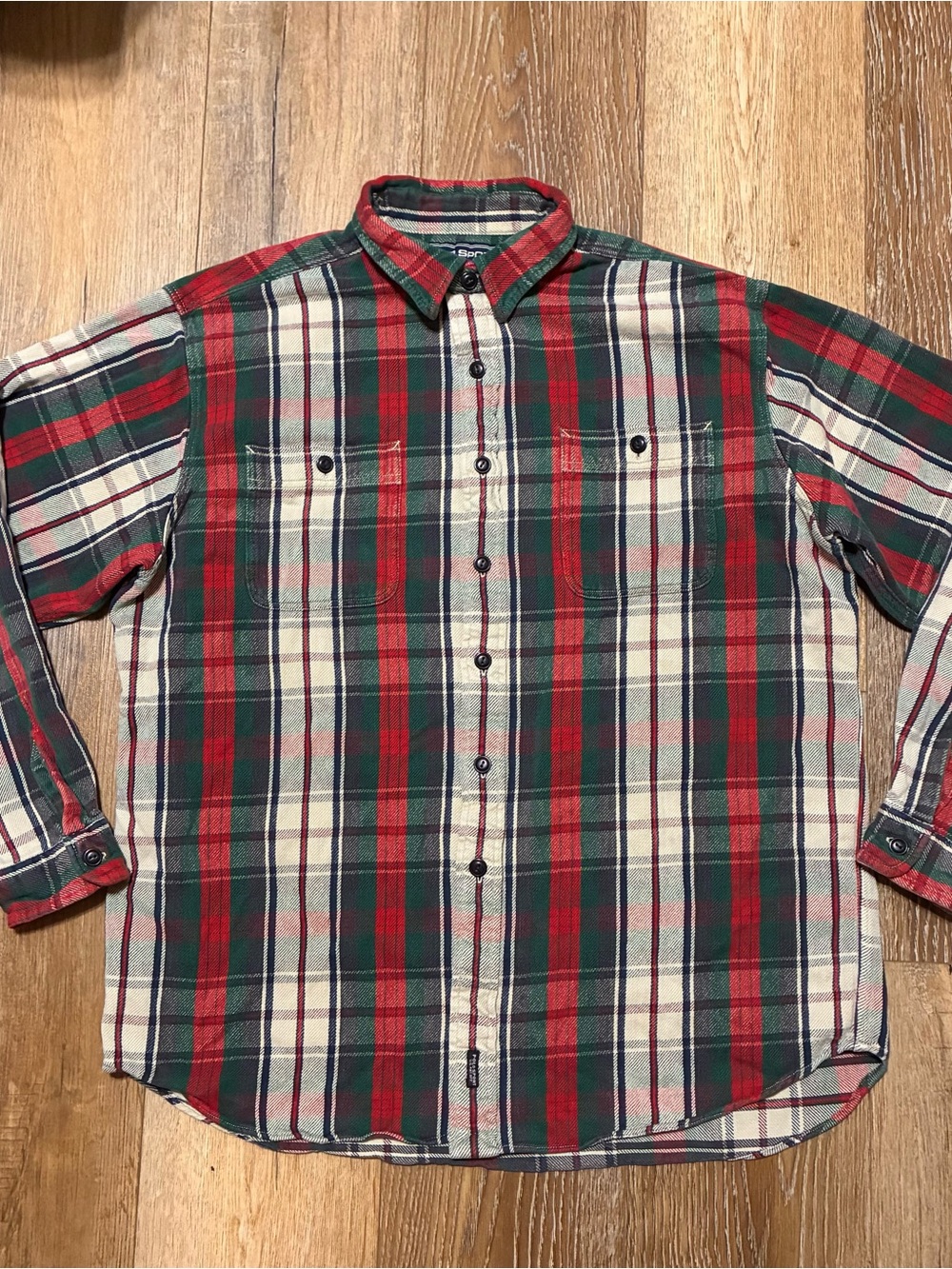 Polo Ralph Lauren Sportsman Red Green Plaid Button-Down Flannel Shirt L 90s